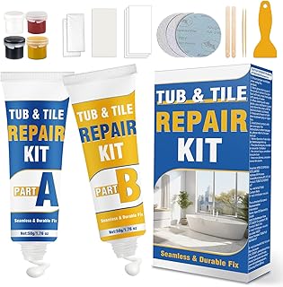 prowithlin Kit Reparation Carrelage, kit réparation receveur de douche résine, répare rayures et dommages sur baignoire, douche et lavabo en porcelaine, étanche et couleur réglable (1)