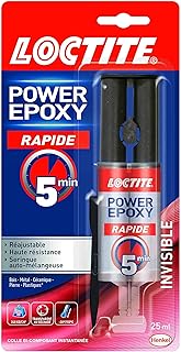 Loctite Colle Power Epoxy Rapide 5 Minutes 25 ml, Colle epoxy réajustable, forte résistante avec seringue auto-mélangeuse, colle résine epoxy transparente