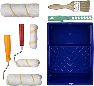 Rouleau Kit 9 Pièces, 7 Pouces Bac, 2 Rouleaux de Peinture (16.5cm), 2 Rouleau Peinture(10.5cm), 2 Manche, Bâtonnet Mélangeur Peinture, Pinceau, Kit pour Murs et Plafonds Peinture Mur