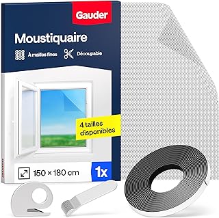 GAUDER Moustiquaire pour Fenêtre - Filet Anti-Insectes avec Bande Auto-Agrippante - Moustiquaire Adhésive pour Fenêtre - Auto-Adhésive et Sans Perçage (150 x 180 cm - Noir)