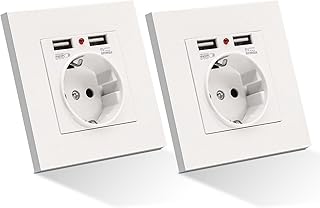 ARCELI Prise murale 110-250 V avec 2 USB + 1 prise AC, Max 5 V/2,1 A - pour charge de téléphone portable, smartphone, tablette intérieure