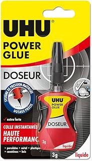 UHU Power glue liquide doseur - colle instantanée, ultra rapide et forte, dosage précis, sans solvants, transparente, tube 3g