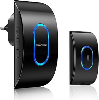 TECKNET Sonnette sans fil exterieur etanche, IP65 Etanche Carillon 400 Mètres, 60 Mélodies et 5 Niveaux Volume, Kit d