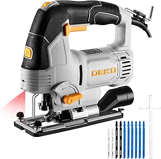 Scie Sauteuse Electrique 800W: DEKOPRO Scie Sauteuse à Coupe Oblique ±45°avec 4 Réglages Orbitaux, Vitesse Variable de 800 à 3 000 SPM, lame de Coupe,Lumière LED et Pointeur Laser Pour Bois et Métaux