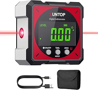 XUNTOP 4*90° Inclinomètre Numérique Rechargeable avec Fonction Laser Écran LCD Étanche IP54 Rapporteur d