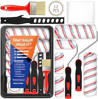Lot de 12 Pinceaux Peinture et Rouleaux Peinture Murs et Plafonds,Comprend un Bac à Peinture,Grattoir Multifonction, Agitateur et des Manchons Grands et Mini pour Décoration