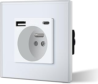 BSEED Prise Murale avec USB et Type C, Prise de courant en Verre avec USB 2.1A courant 16 Amp 240V 86mm Blanc