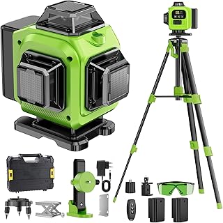 Niveau Laser Chantier Autonivelant 360° x 4, Lazer Niveaux 4D 16 Lignes Laser, Autonivellement et Mode Pulsé Extérieur, 2 x Batterie, Nivellement Automatique, Support Rotatif, Télécommande, Trepied
