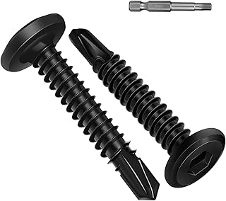 Wavanta Lot de 50 vis autotaraudeuses à six pans creux de 5,5 x 25 mm, vis autoperceuses à tête plate pour métal, vis en acier inoxydable noir, vis Tek avec embout de tournevis