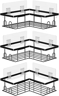 Étagère de Douche sans Percage, Etagere Salle Angle de Bain, Rangement Douche pour Nettoyant pour Corps de Shampoing (3 Pièces Etagère Salle Angle- Noir)