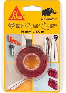 SIKA - Ruban adhésif double face extra fort et transparent - SikaBond Mammoth Crystal - Fixation rapide sans perçage - Maintien immédiat - Application facile - Intérieur et extérieur - 1.5m