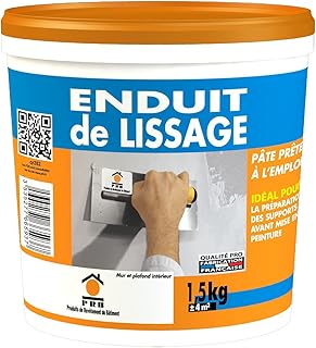 Enduit de Lissage en Pâte 1.5kg - Prêt à l’Emploi - Finition Ultra Lisse de Murs et Plafonds - Idéal Retouches Intérieures - Application Facile, Séchage Rapide