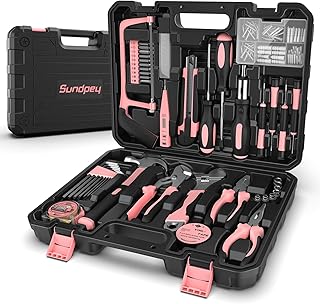 Sundpey Malette à Outils 148 Pièces - Caisse à Outils Complète Portable avec Tournevis et Pinces - Kit d’Outils Idéal pour Maintenance Quotidienne à la Maison ou au Garage Rose