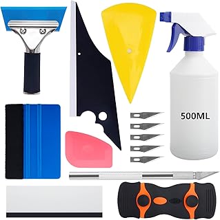 14 Pièces Kit Covering Voiture,Kit Vitre Teintée Voiture,Outils Pose Film Teinté et Vinyle, Raclette en Feutre, Squeegee Silicone, Couteau Utilitaire avec Lames, Installation Film Vitre Auto