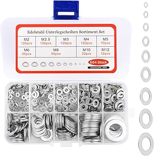 Rondelles Metal, 684 Pièces Rondelles pour Gonds de Porte Rondelles Plates Acier Inoxydabl pour la Décoration de la Maison et Construction Extérieure 9 Tailles M2 M2.5 M3 M4 M5 M6 M8 M10 M12