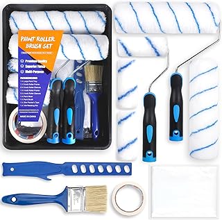 Lot de 12 Pinceaux Peinture et Rouleaux Peinture Murs et Plafonds,Comprend un bac à peinture,un pinceau,de grands et mini rouleaux et manchons,un ruban de masquage répulsif,un grattoir multifon