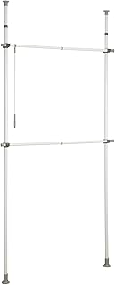 WENKO Portant vêtement téléscopique Dressing sur Mesure Herkules Basic| Garde Robe 2 tringles 1 Crochet Solution sans perçage | Réglable Longueur et Hauteur | Acier| 75-120x165-300x11cm | Blanc