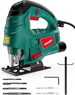 HYCHIKA Scie Sauteuse 800W, Avec Moteur en Cuivre Puissant, 800-3000SPM Tours par Minute Avec 7 Vitesses Variables, 0-3 Ensembles Orbitaux, 6 Lames de scie, Angle d