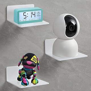 Étagère Murale 10cm, Lot de 3 Étagères Murales en Acrylique Clair, Étagères Flottantes pour Disques Vinyles avec adhésif Transparent pour Chambre Salon de Bain Cuisine, Blanc