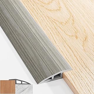 Barre de Seuil Adhesive, 100x5cm PVC Barre de Seuil, Seuil de Porte Adhesif pour des Hauteurs Comprises Entre 5 mm et 10 mm, Seuil de Porte Rattrapage Niveau Etanche (Grain de Bois Gris)