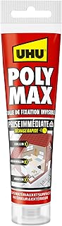 UHU Poly Max - Mastic-Colle Prise Immédiate Invisible Séchage Rapide - Pour Coller, Assembler, Jointer - Tous Matériaux & Surfaces - Intérieur/Extérieur - Sans Solvants - Transparent - Tube 115 g
