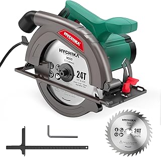 HYCHIKA Scie Circulaire, 1300 W 4500 RPM 185 mm Scies Circulaires Électriques Filaire, Moteur Haute Puissance, Profondeur de coupe 65 mm (90º), 45 mm (45º), pour la Coupe du bois et du Plastique