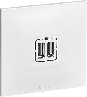 LEGRAND - Prise Double Chargeur USB-A 3A/15W Neptune - Possibilité de Repiquage sur Prise 2P+T - Blanc