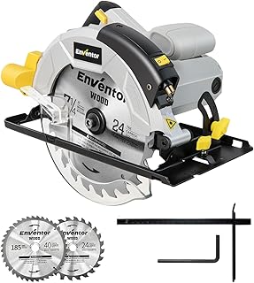 Scie Circulaire 1200W ENVENTOR avec guidage laser, Scie Circulaire pour le bois, 5800RPM, Profondeur de Coupe Max: 62 mm (90°) et 42 mm (45°), moteur en cuivre pur, Lama 185 m (24T&40T)